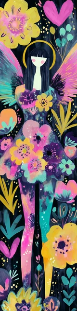 Free angel bookmark featuring shrubs around angel